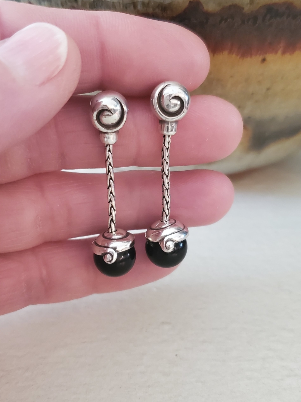 Brighton Silver Drop Earrings with Black Beads